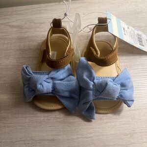 Cat & Jack Tan Sandals with Blue Bow